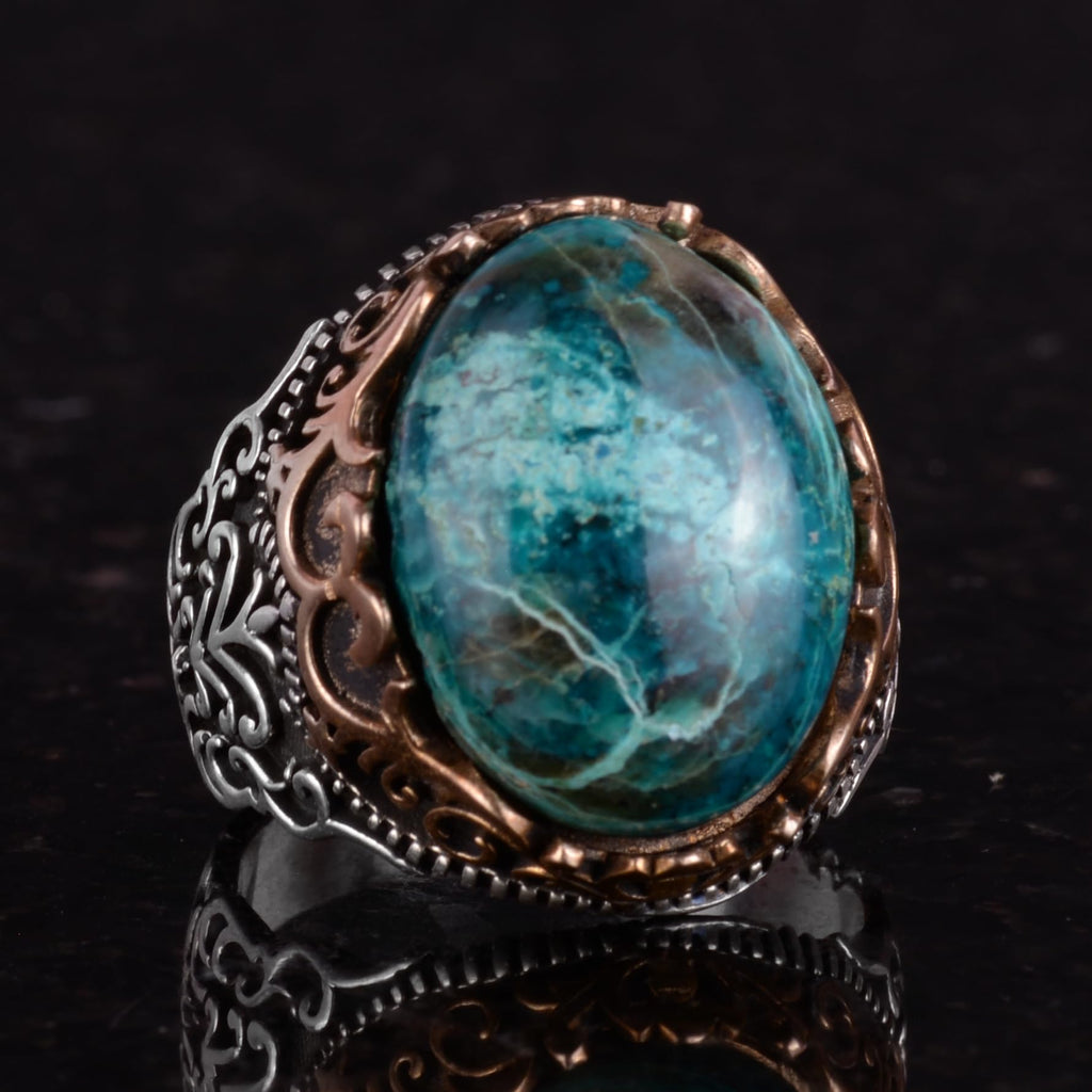 Natural Stone Handmade Ring - 925 Sterling Silver Ring (Chrysocolla) — 5
