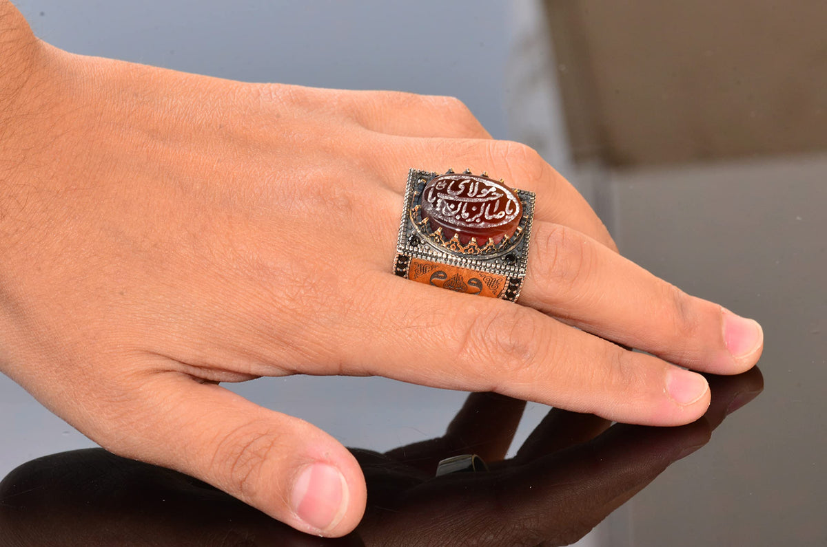Silver Islamic Men's Ring with Natural Agate Stone — 6