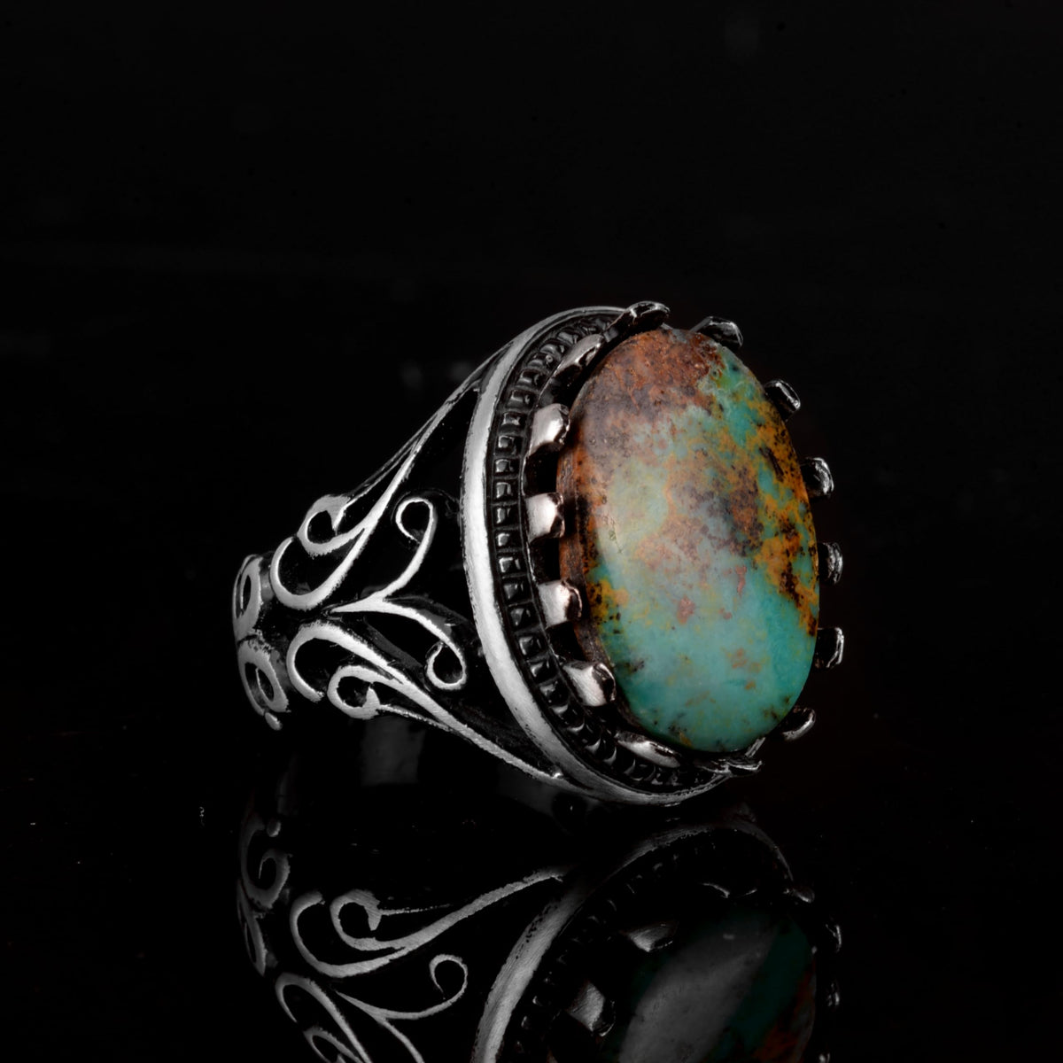 Natural Arizona Turquoise Stone Ring, 925 Sterling Silver Ring (Model-8) — 4