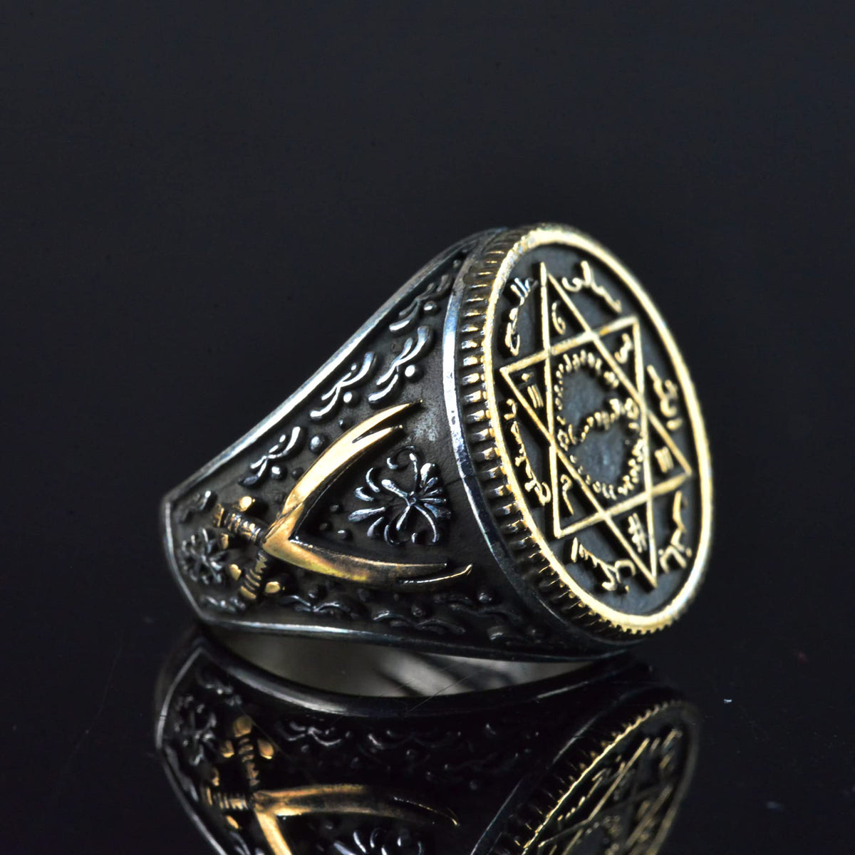 Handmade Islamic Star Design Ring - 925 Sterling Silver Men's Ring with Written Inscriptions — 4