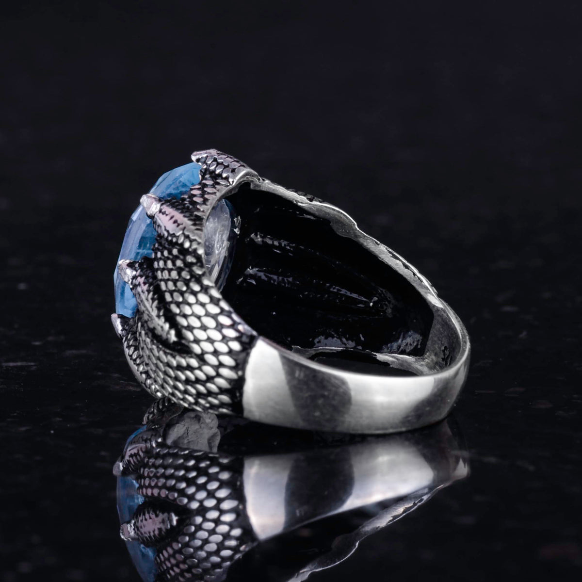 KAMBO Silver Claw Ring with Blue Paraiba Stone — 6