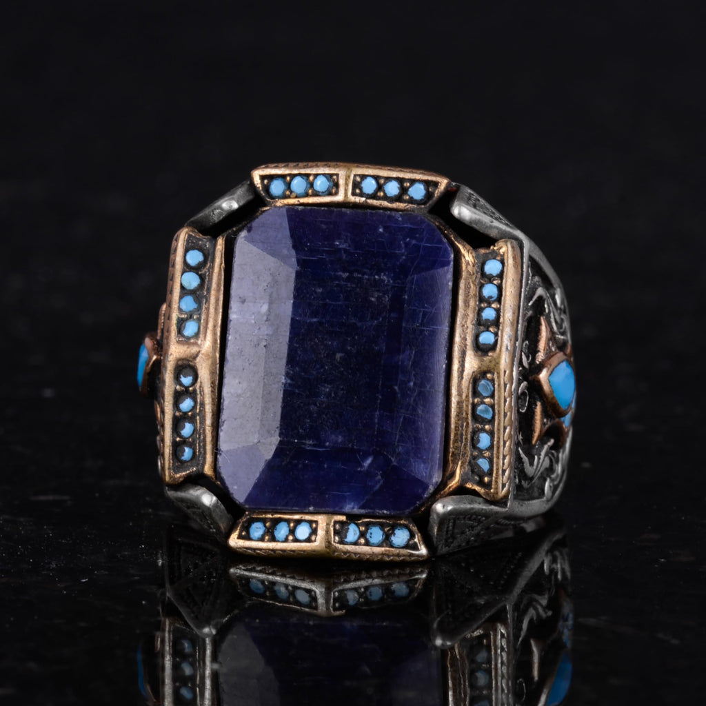 Natural Stone Ring - Handcrafted Ring - 925 Sterling Silver Ring (Blue Sapphire) — 5