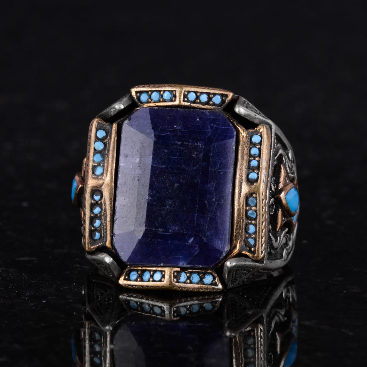 Natural Stone Ring - Handcrafted Ring - 925 Sterling Silver Ring (Blue Sapphire) — 5