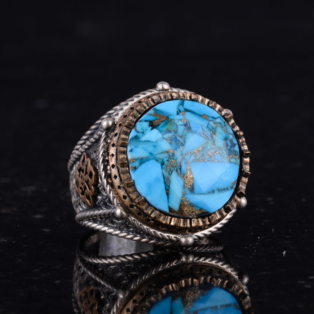 Silver Men's Ring with Natural Turquoise Stone — 5