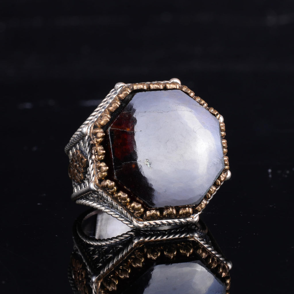 KAMBO Natural Bloodstone Stone 925 Sterling Silver Men's Ring – Octagonal Vintage Statement Jewelry (Style-2) — 5