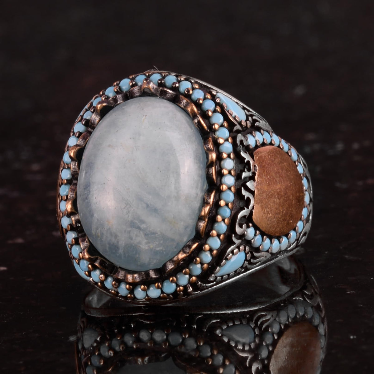Natural Aquamarine Stone Handcrafted Ring - 925 Sterling Silver — 6