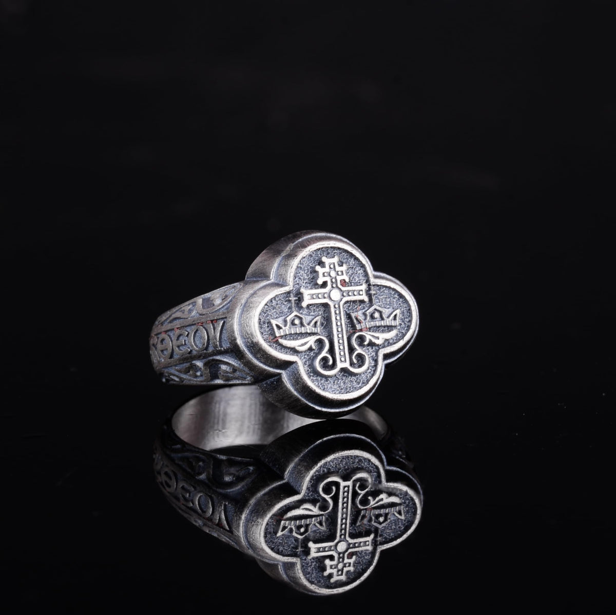 KAMBO 925 Sterling Silver Cross and Crown Ring – Handmade Religious Men's Ring – Christian Symbol Statement Jewelry — 6