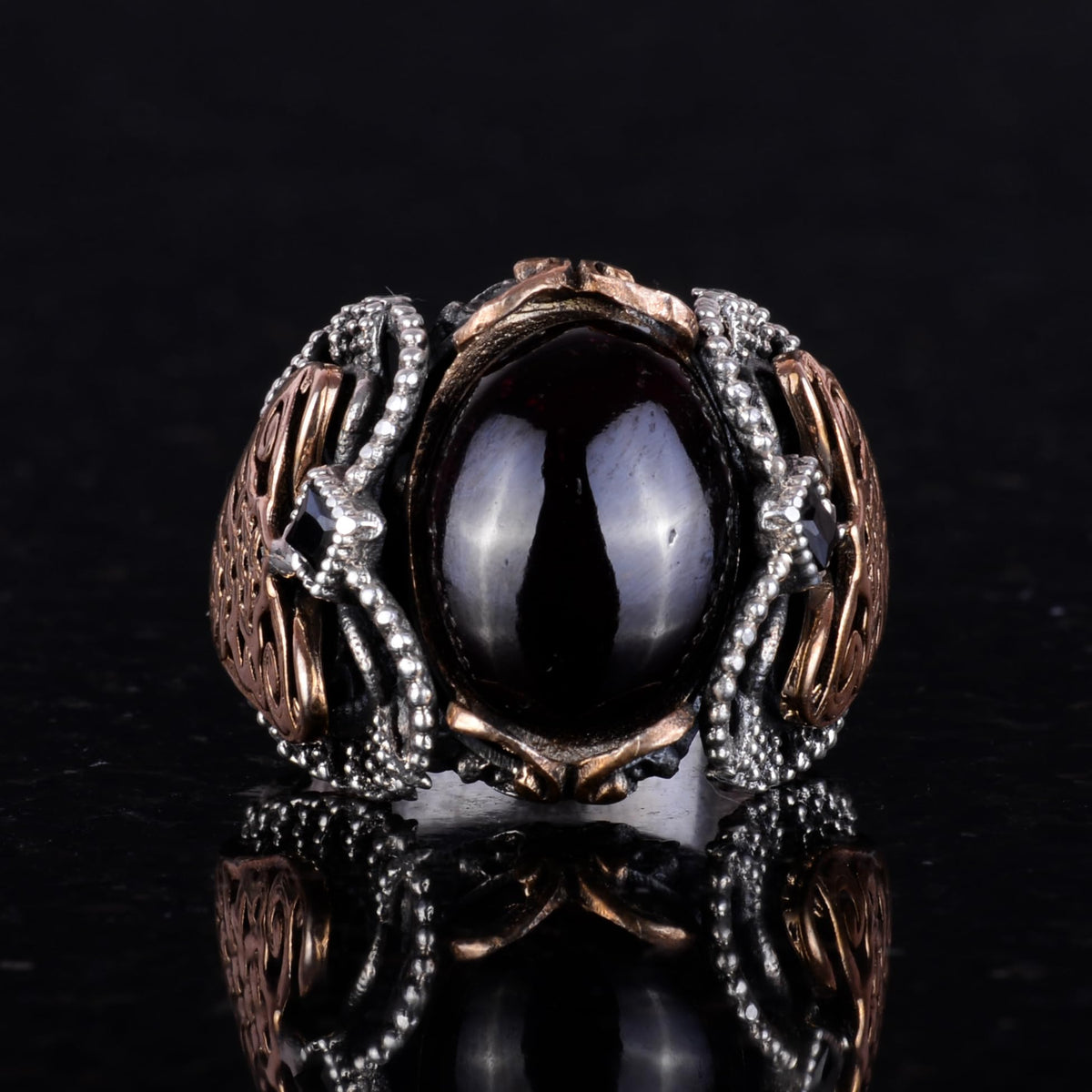 Natural Garnet Stone Ring, 925 Sterling Silver (Model-2) — 2