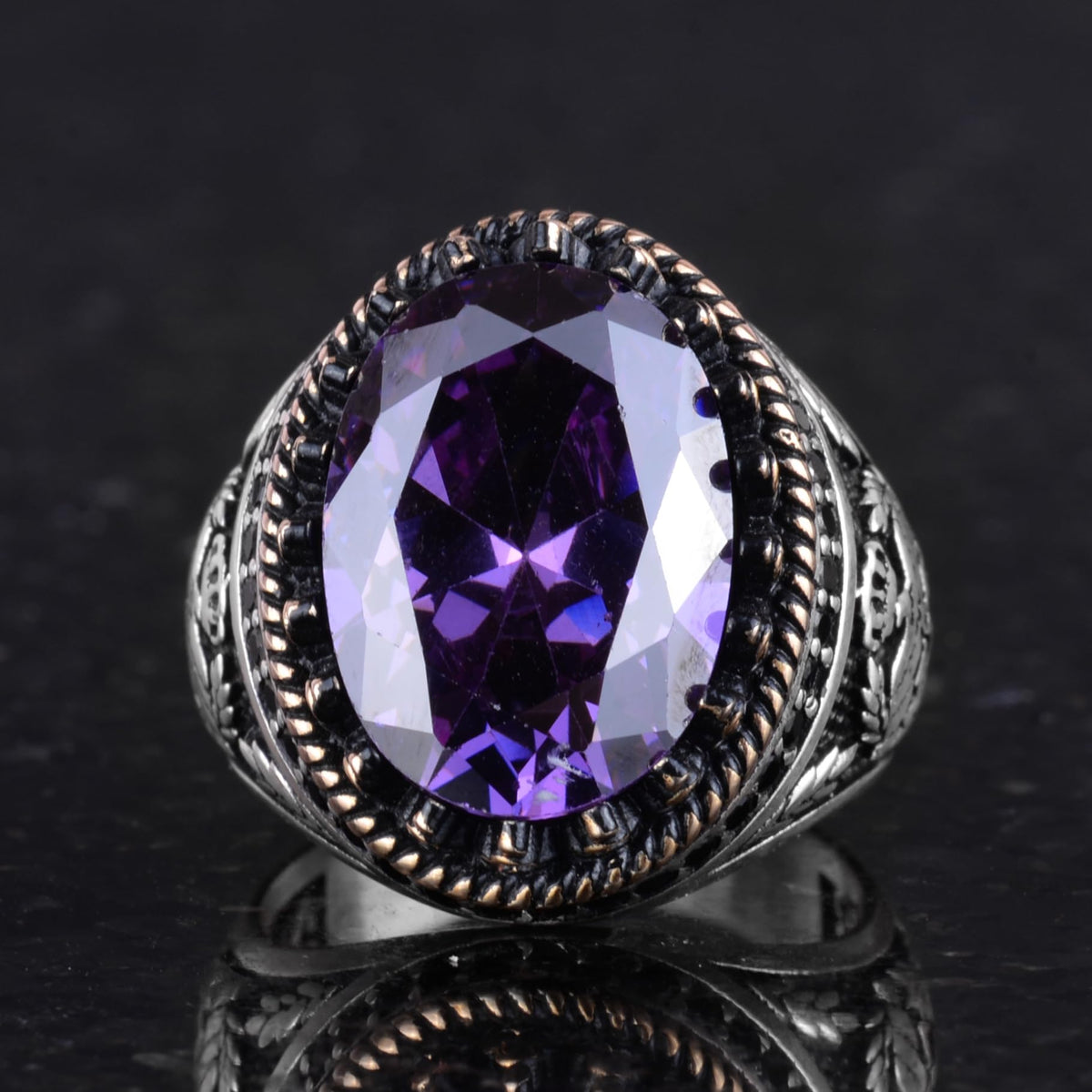 925 Sterling Silver Ring, Artificial Stone Ring, Eagle Symbol Ring, Handmade Ring (Artificial Amethyst) — 4