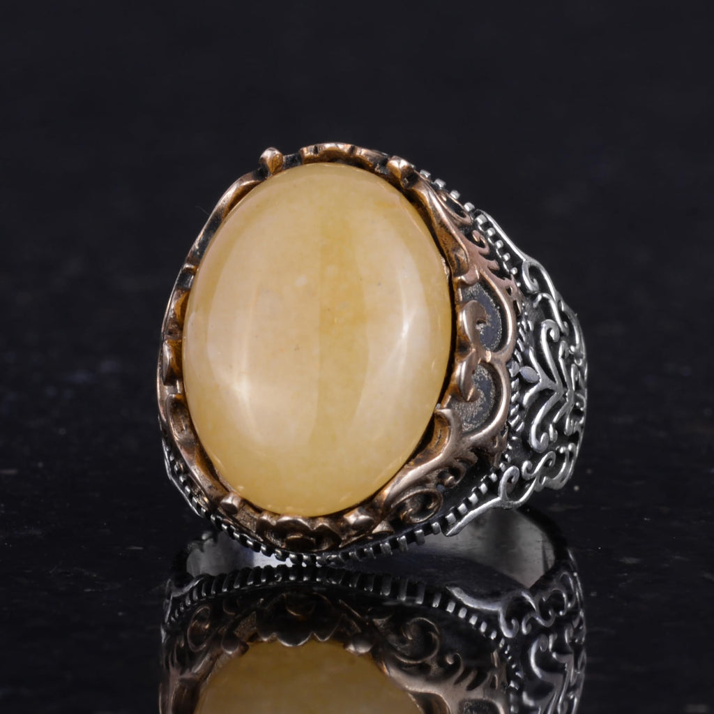 Natural Yellow Agate Handmade Ring - 925 Sterling Silver — 4