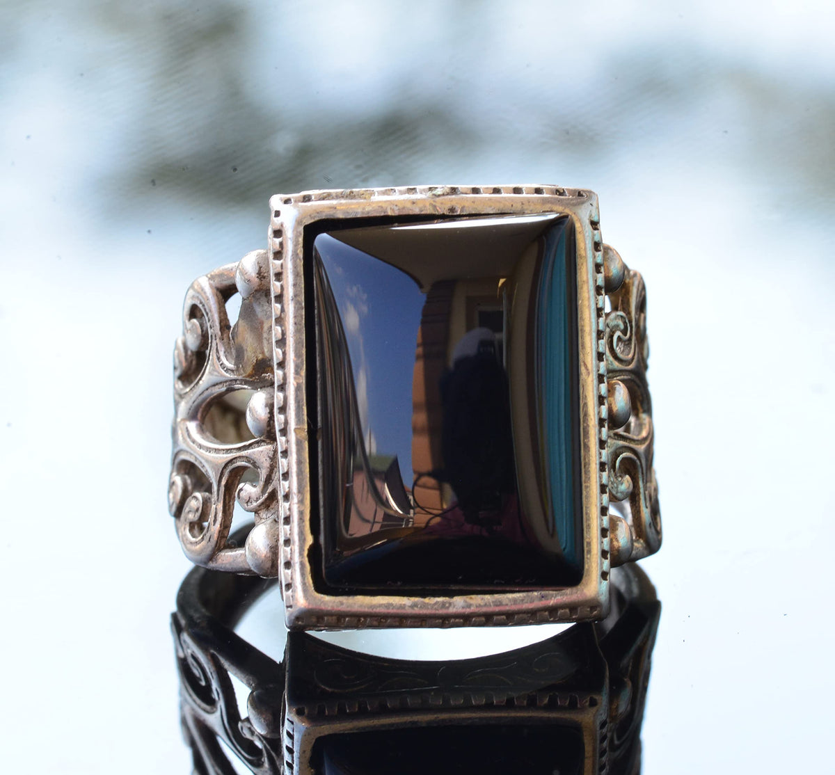 KAMBO Natural Obsidian Gemstone Ring, Handcrafted Ring, Silver Ring, Black — 5