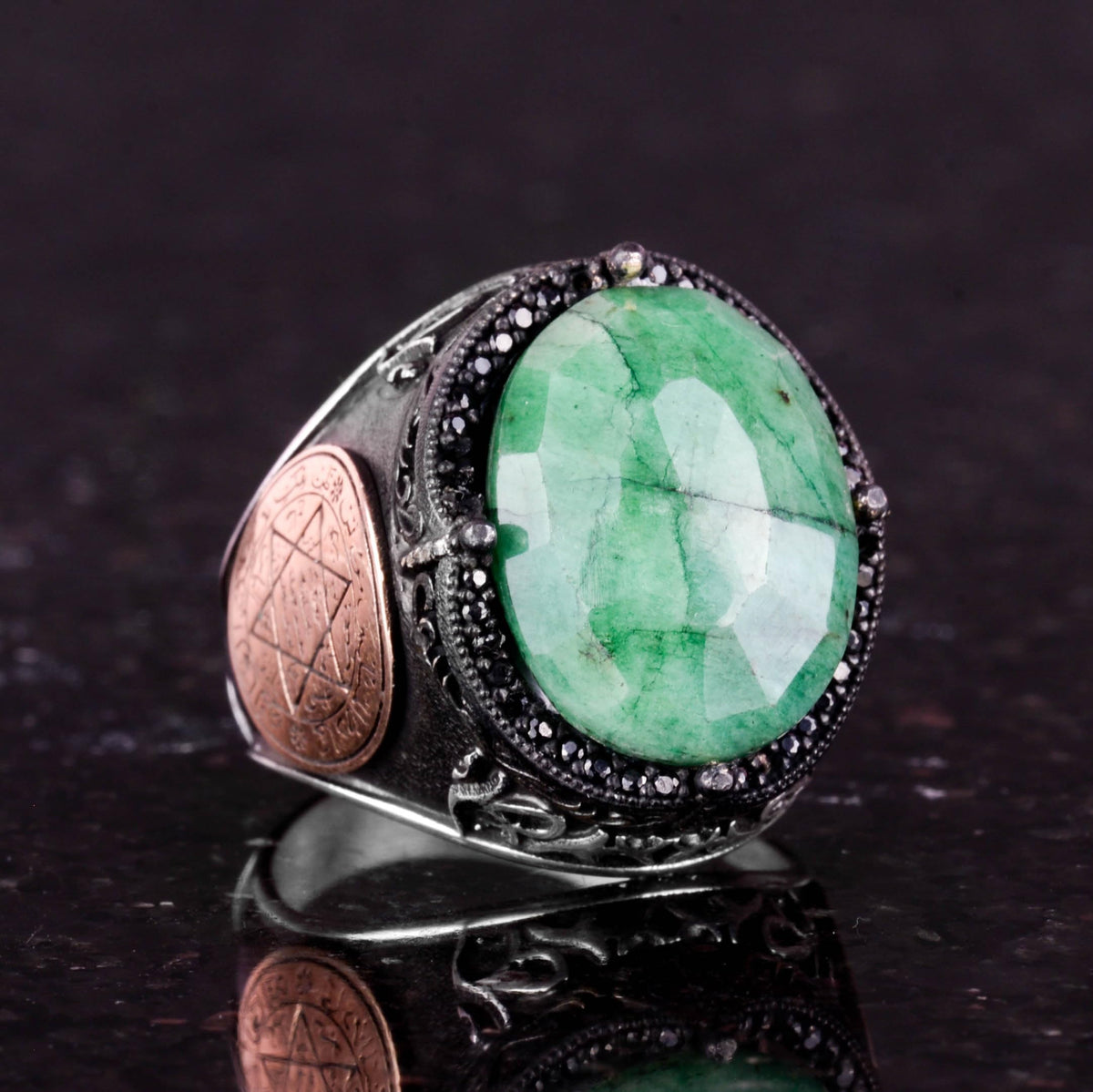Islamic Silver Ring, Natural Emerald Stone Ring - 925 Sterling Silver — 5
