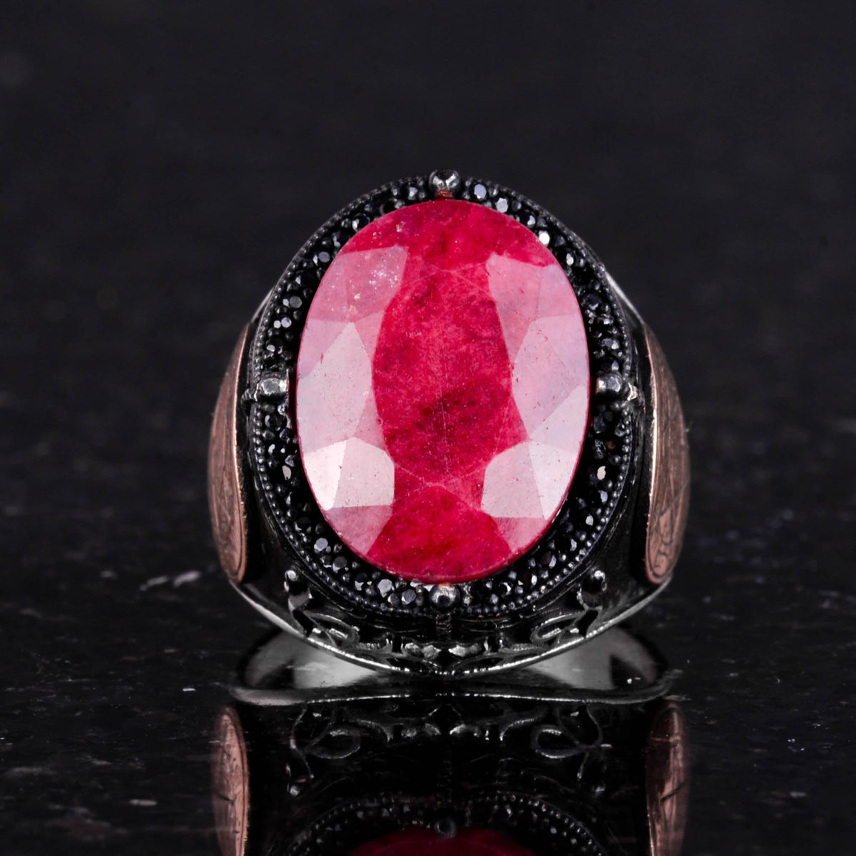 Natural Ruby Stone Ring | 925 Sterling Silver Seal of Solomon Ring — 7