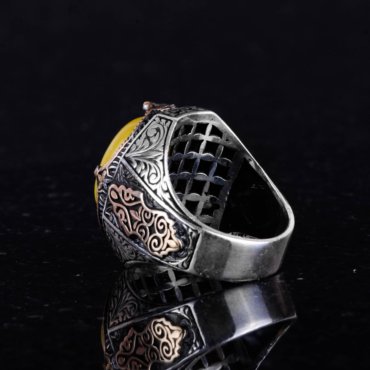 925 Sterling Silver Ring - Natural Yellow Agate Stone Ring (Model-2) — 7