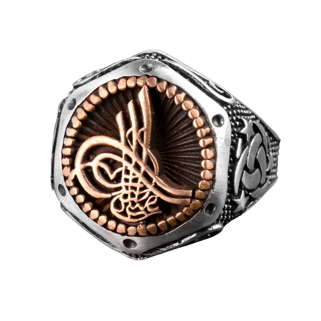 Falcon Jewelry KAMBO Handmade 925 Sterling Silver Ottoman Sign Ring for Men, Adjustable Vintage Middle East Pattern Stat
