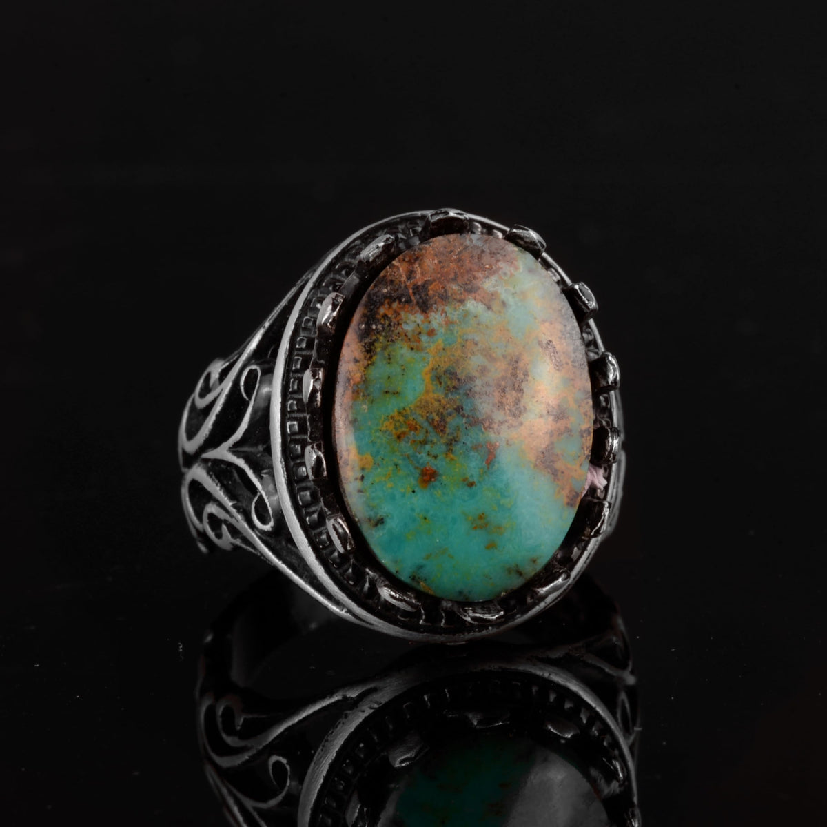 Natural Arizona Turquoise Stone Ring, 925 Sterling Silver Ring (Model-8) — 2