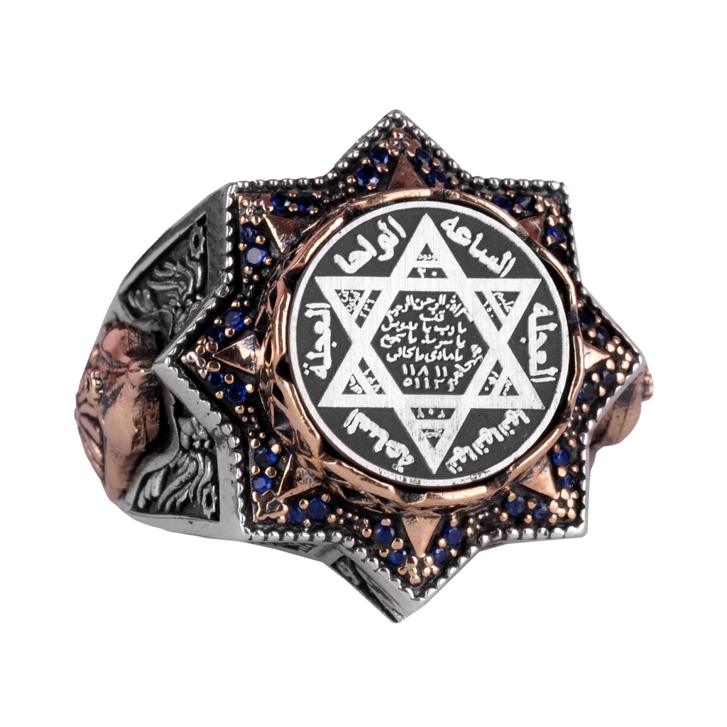 Falcon Jewelry, Mens Solomon Ring, Star of David Seal Symbol, David of Star, Gift Gents, Talisman Ring, 925 Sterling Sil