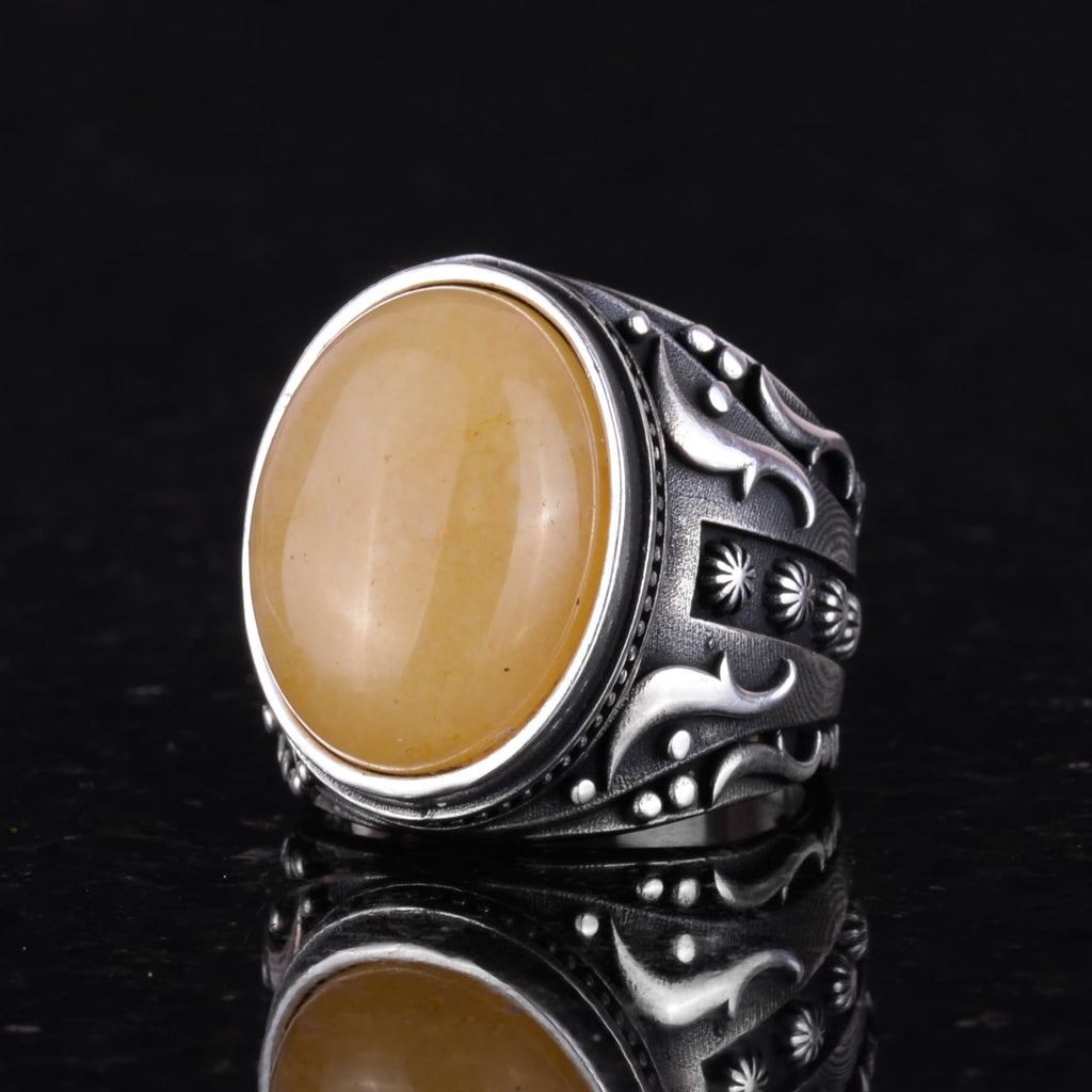 Natural Yellow Agate Stone Ring, 925 Sterling Silver — 4