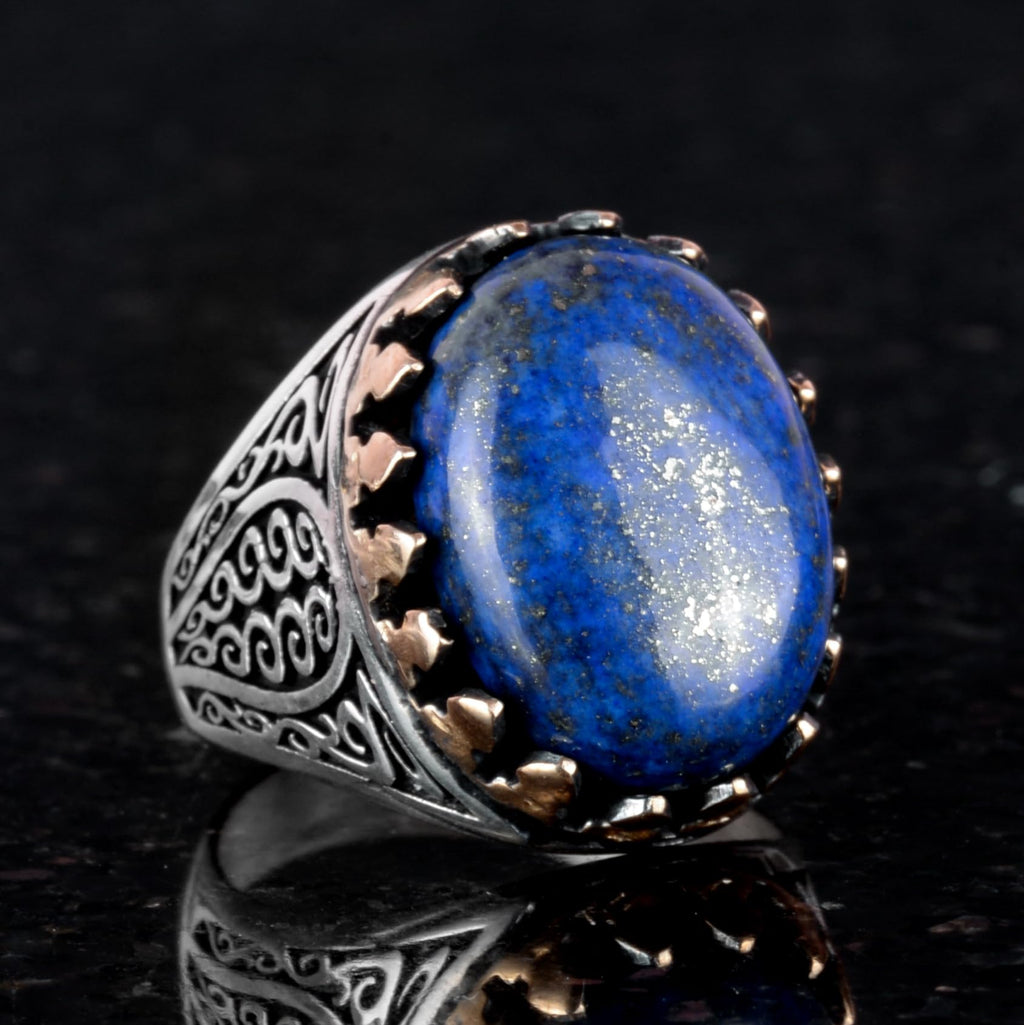 925 Sterling Silver Men's Ring - Lapis Lazuli Stone — 3