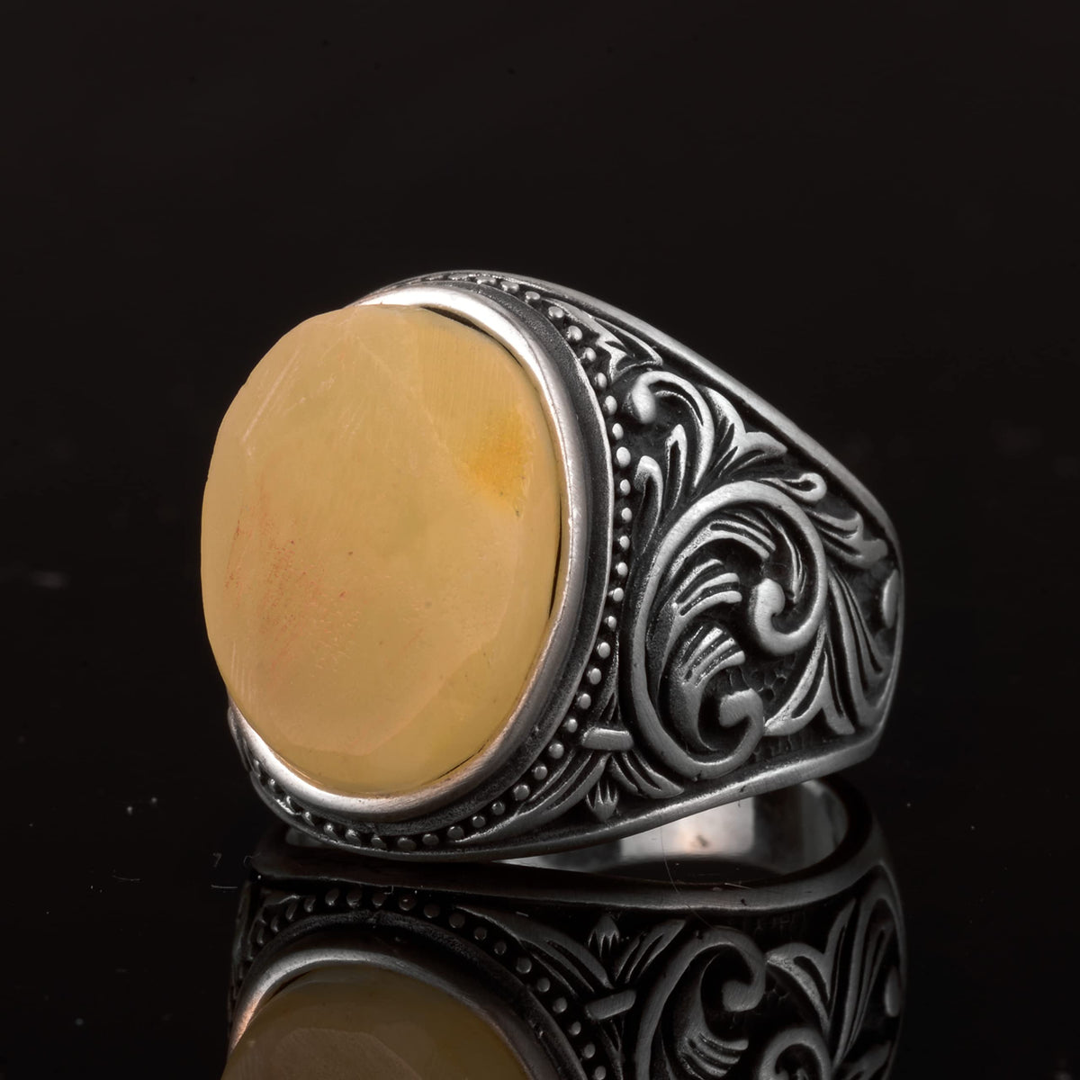 Natural Amber Stone Ring - Minimalist Design, 925 Sterling Silver — 4