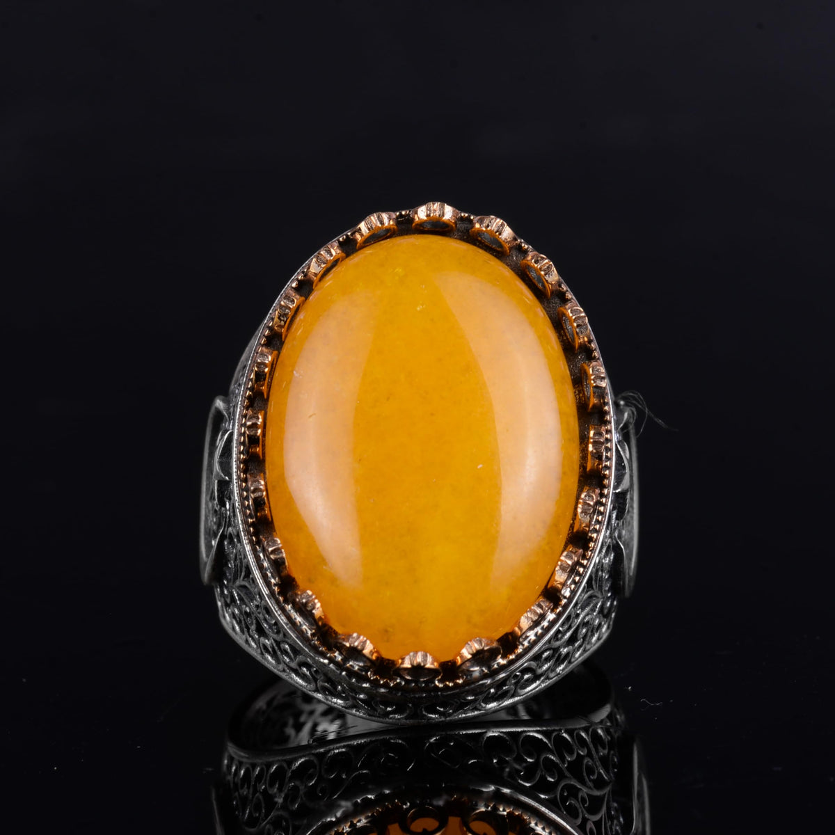 KAMBO 925 Sterling Silver Natural Stone Men's Ring - Moon and Star Design - Handmade Vintage Jewelry (Yellow Agate) — 4