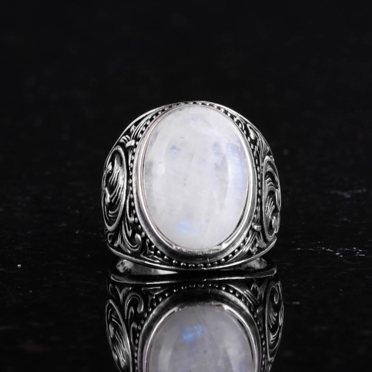 Handmade Natural Moonstone Ring - 925 Sterling Silver Men's Ring — 4