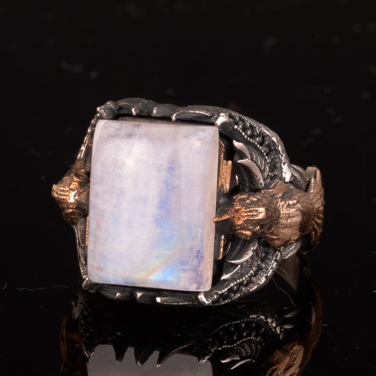 Natural Moonstone Eagle Men's Ring — 7