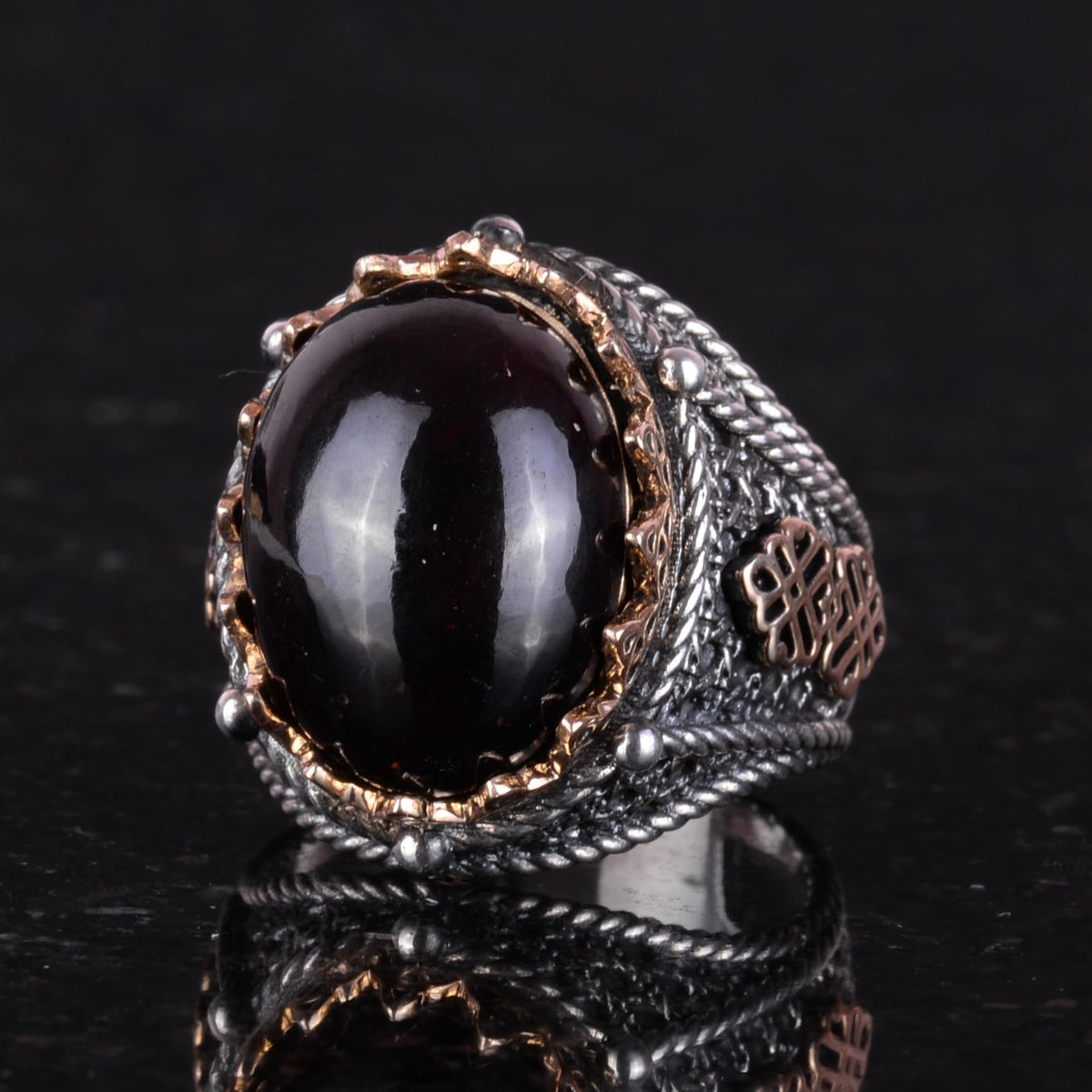 Natural Garnet Stone Silver Ring — 3