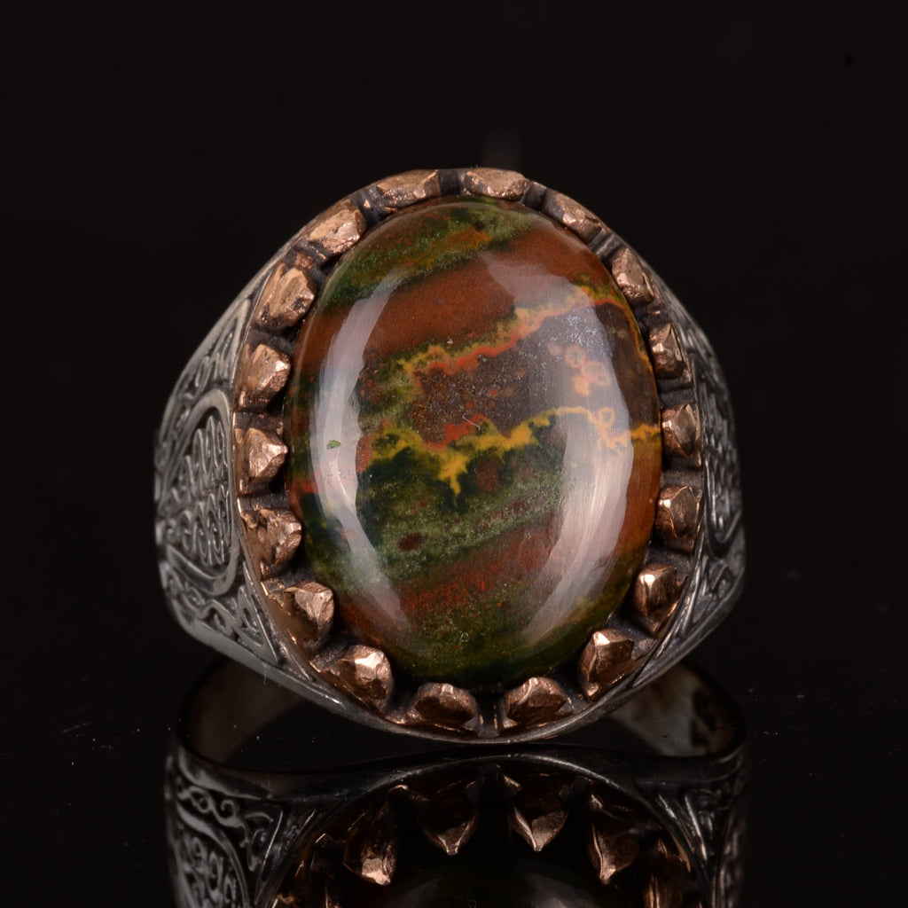 Natural Bloodstone Ring, 925 Sterling Silver, Red — 2