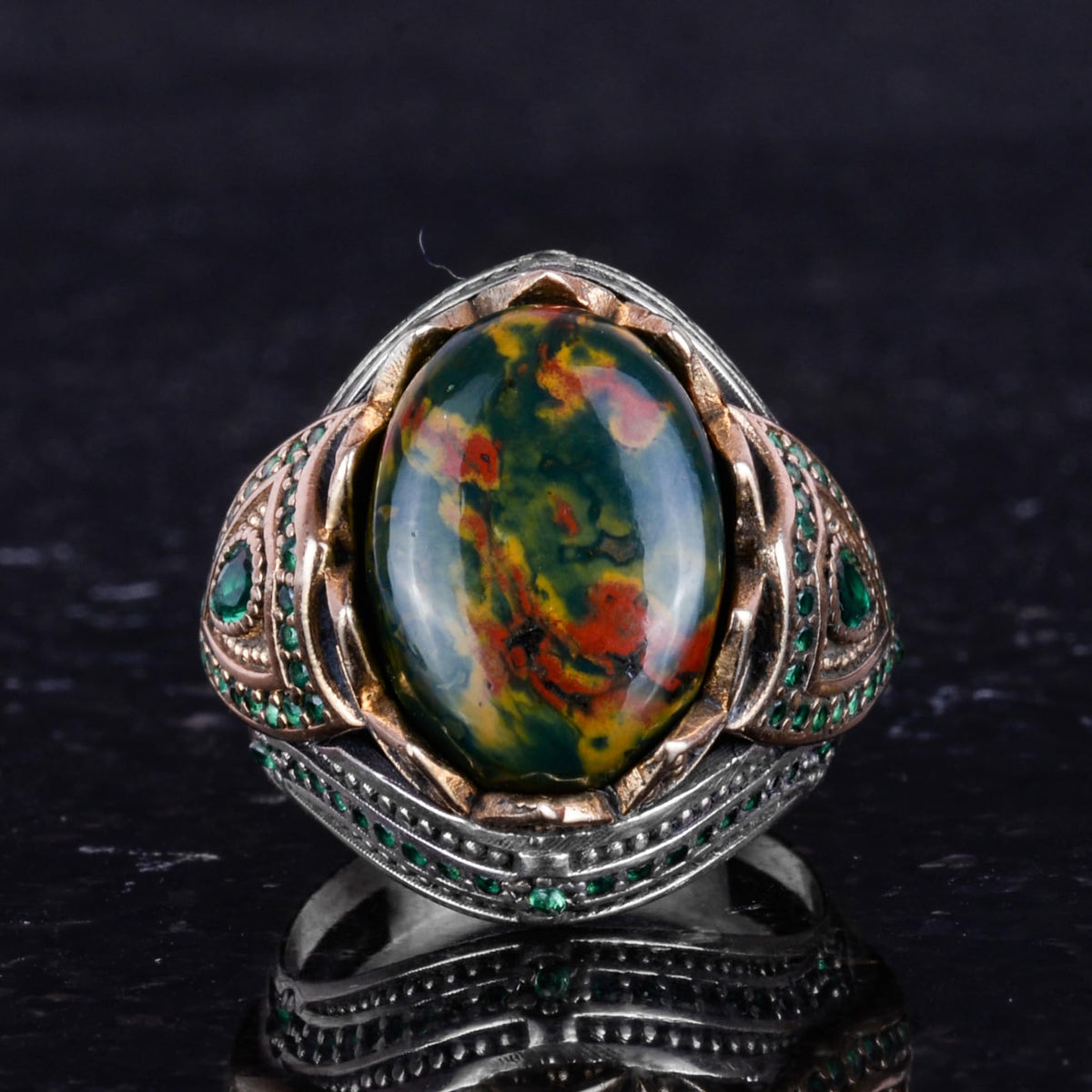 Natural Stone Handmade Ring - 925 Sterling Silver (Blood Stone) — 4