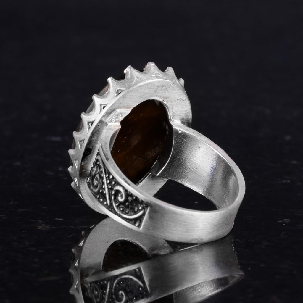 Natural Stone Ring - 925 Sterling Silver Big Ring — 7