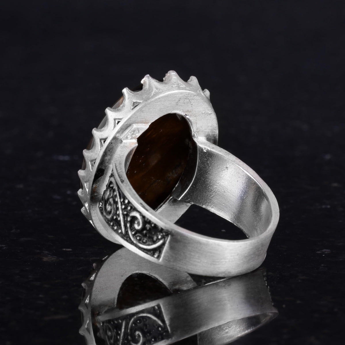 Natural Stone Ring - 925 Sterling Silver Big Ring — 7