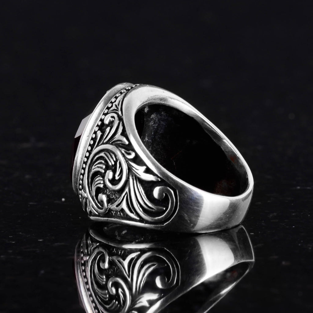 Handmade Garnet Stone Ring - 925 Sterling Silver Men's Ring — 6