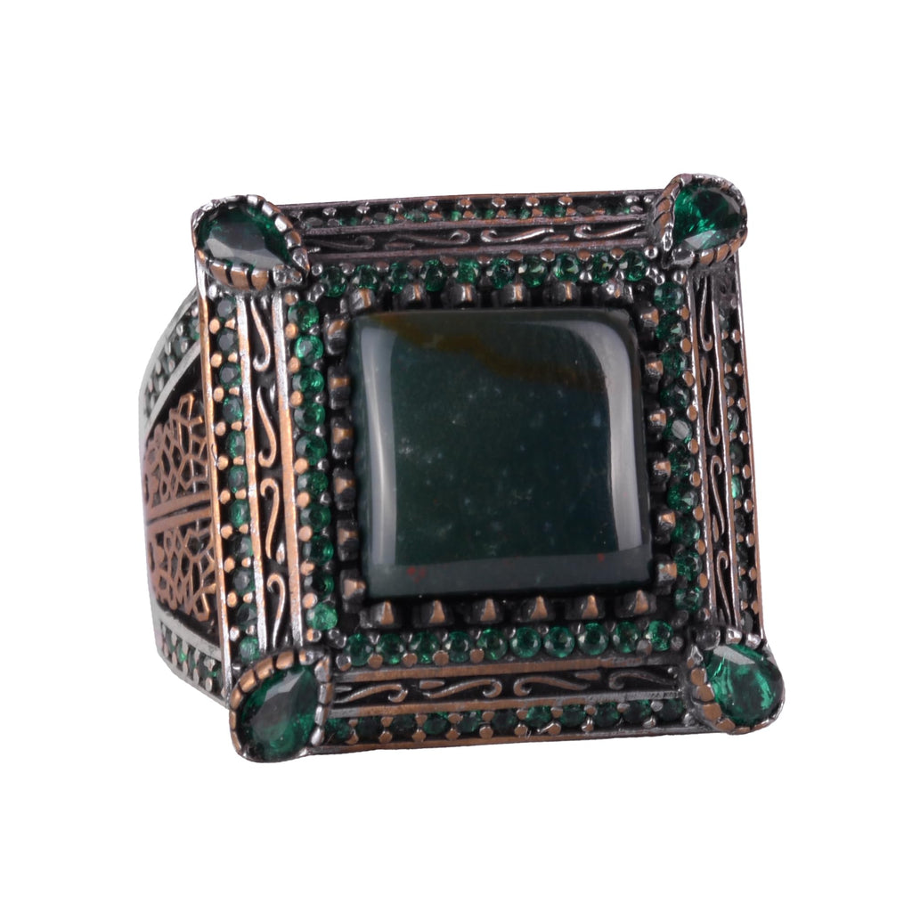 Handmade 925 Sterling Silver Men's Ring - Natural Malachite Stone