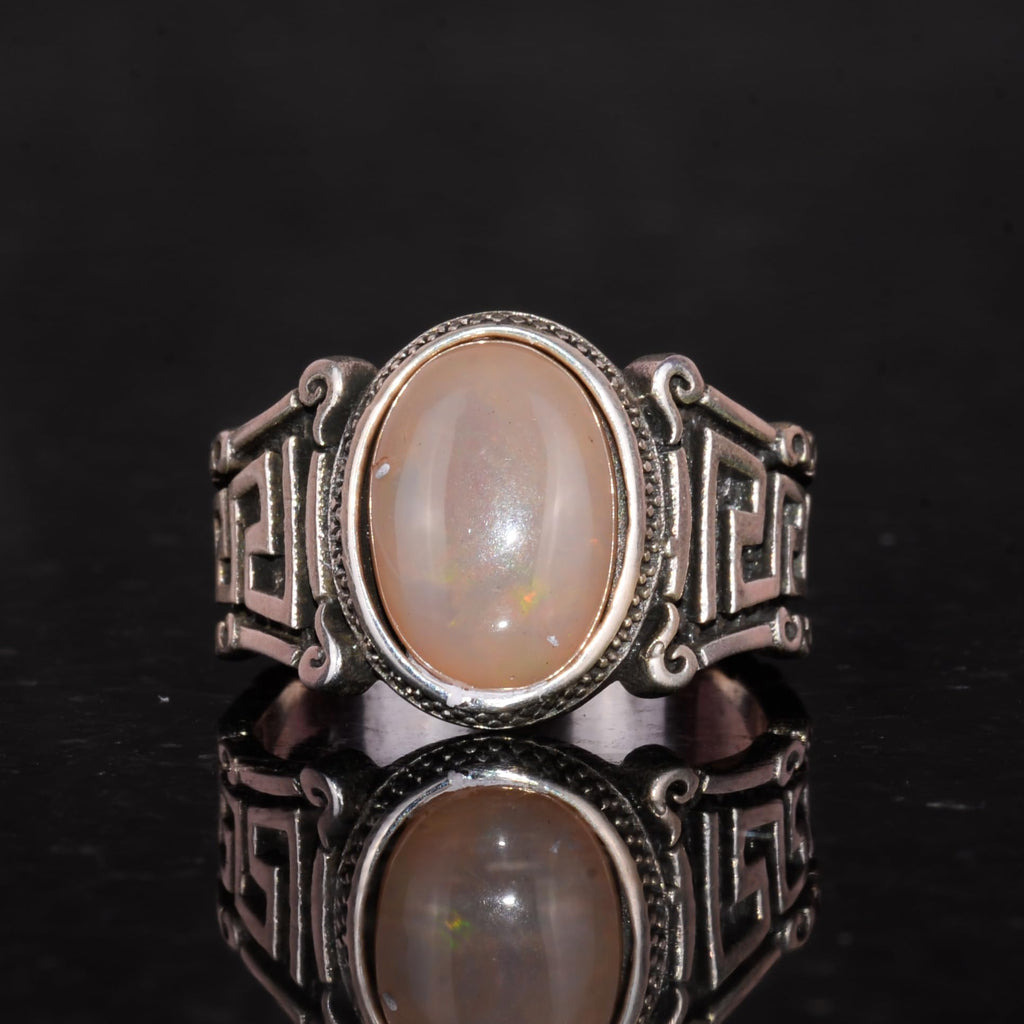 Handmade 925 Sterling Silver Men's Ring with Natural Ethiopian Opal Stone - Labyrinth Design — 4