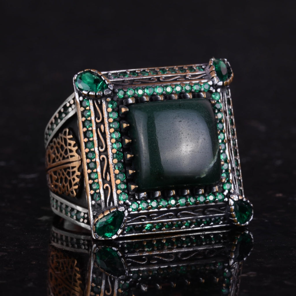925 Sterling Silver Men's Ring - Luxury Design with Natural Malachite Stone — 5