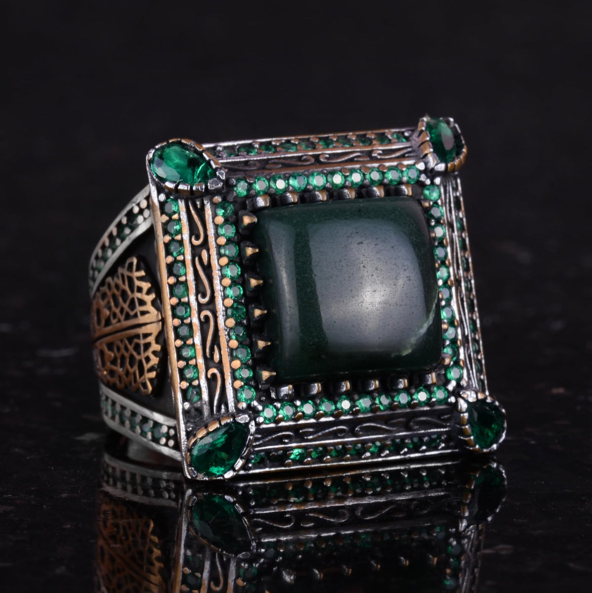 925 Sterling Silver Men's Ring - Luxury Design with Natural Malachite Stone — 5