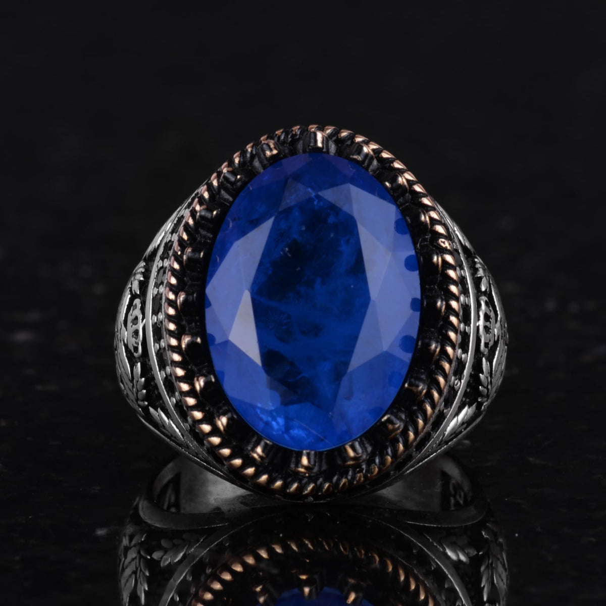 925 Sterling Silver Ring, Artificial Stone Ring, Eagle Symbol Ring, Handmade Ring (Artificial Blue Paraiba) — 4