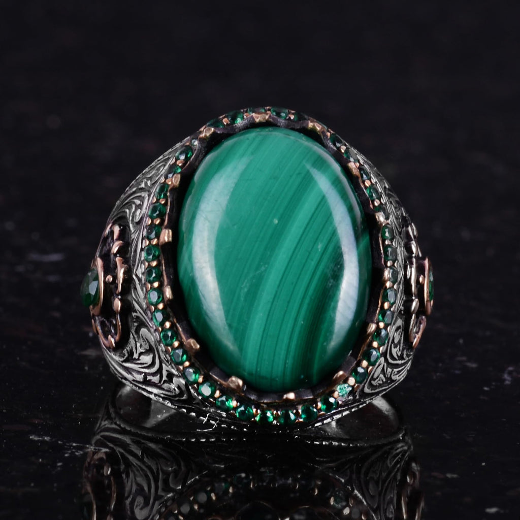 Natural Malachite Stone Ring - 925 Sterling Silver Handmade Ring (Model-2) — 4