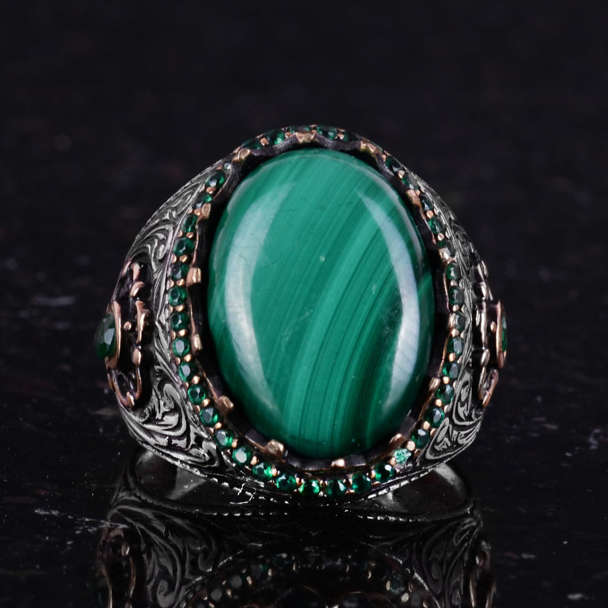 Natural Malachite Stone Ring - 925 Sterling Silver Handmade Ring (Model-2) — 4