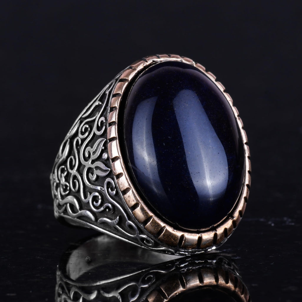 Synthetic Stone Ring - 925 Sterling Silver Men's Ring — 5