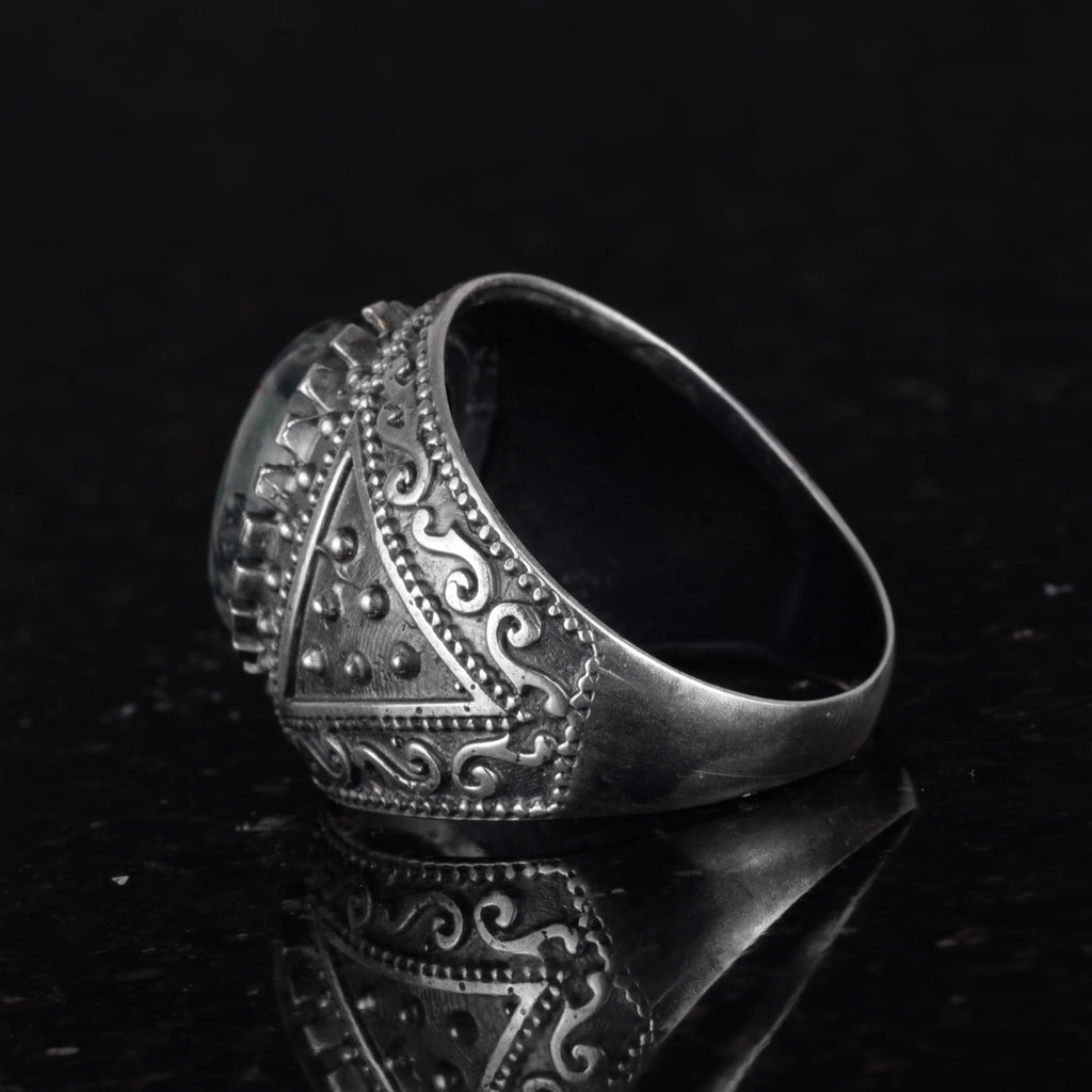 Natural Green Eye Stone Ring - 925 Sterling Silver Men's Ring — 6
