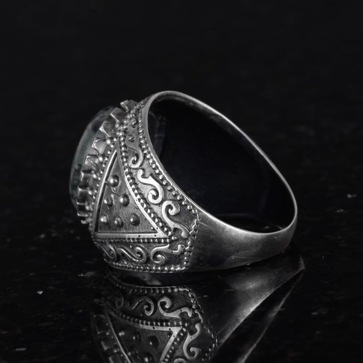 Natural Green Eye Stone Ring - 925 Sterling Silver Men's Ring — 6