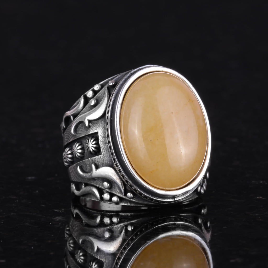 Natural Yellow Agate Stone Ring, 925 Sterling Silver — 5