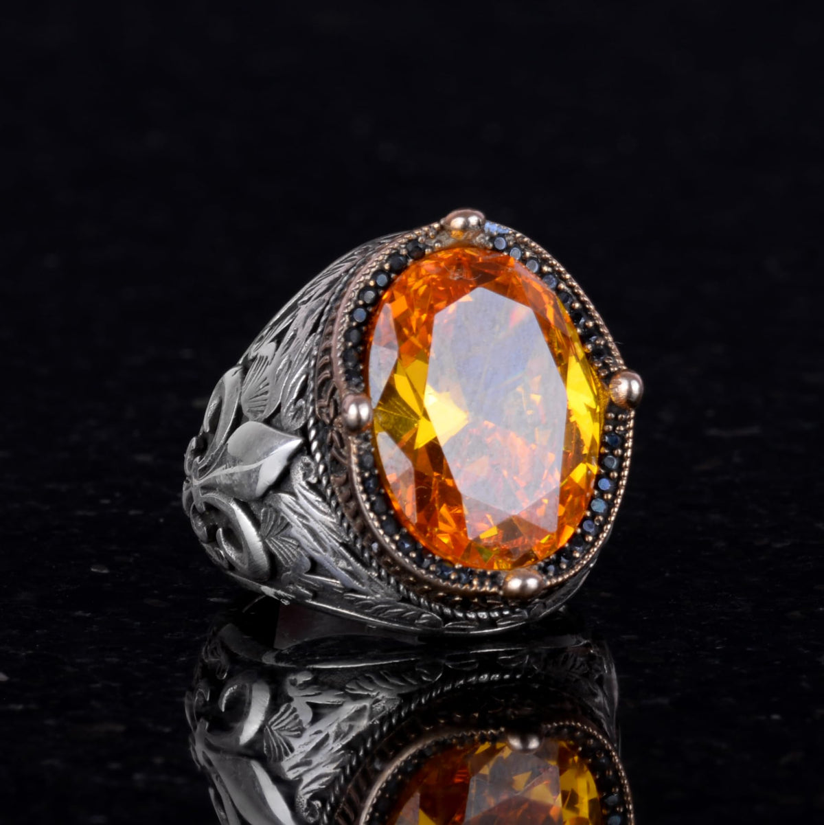 KAMBO Silver Orange Citrine Stone Ring, Men's Luxury 925 Sterling Silver Created Stone Rings - Various and Unique Collection — 3