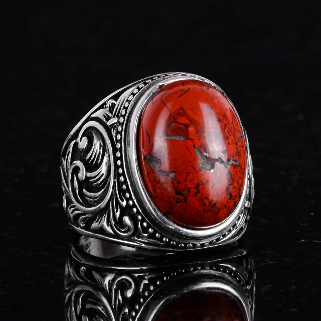 Natural Red Blood Stone Ring - 925 Sterling Silver — 5
