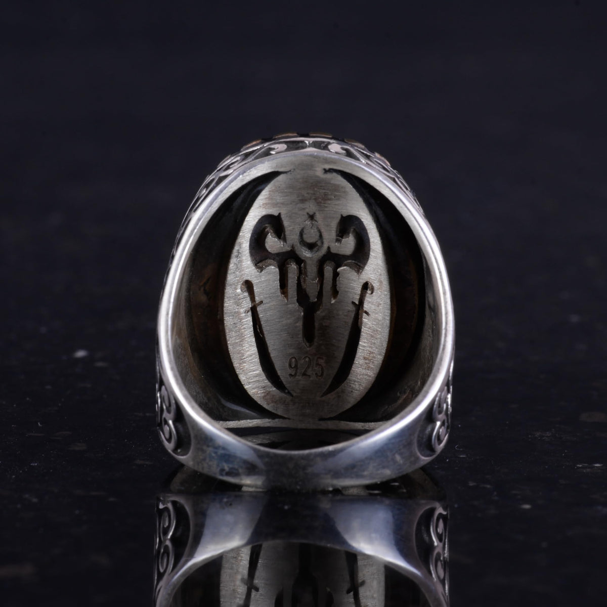 925 Sterling Silver Men's Ring - Moon and Star Design, Synthetic Stone - Silver Ring — 7