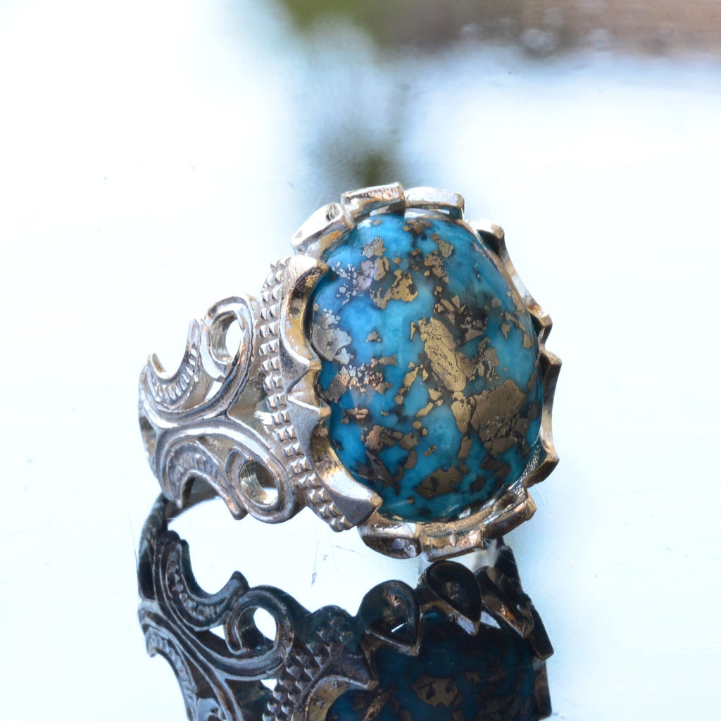 Natural Arizona Turquoise Stone Ring, Handmade Jewelry, 925 Sterling Silver — 3