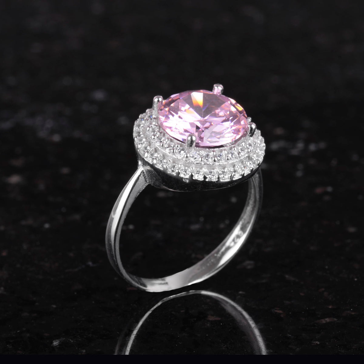 KAMBO Created Stone Handmade Ring - 925 Sterling Silver Women's Ring - Elegant Round Cut Stone Ring (Created Pink Topaz) — 5