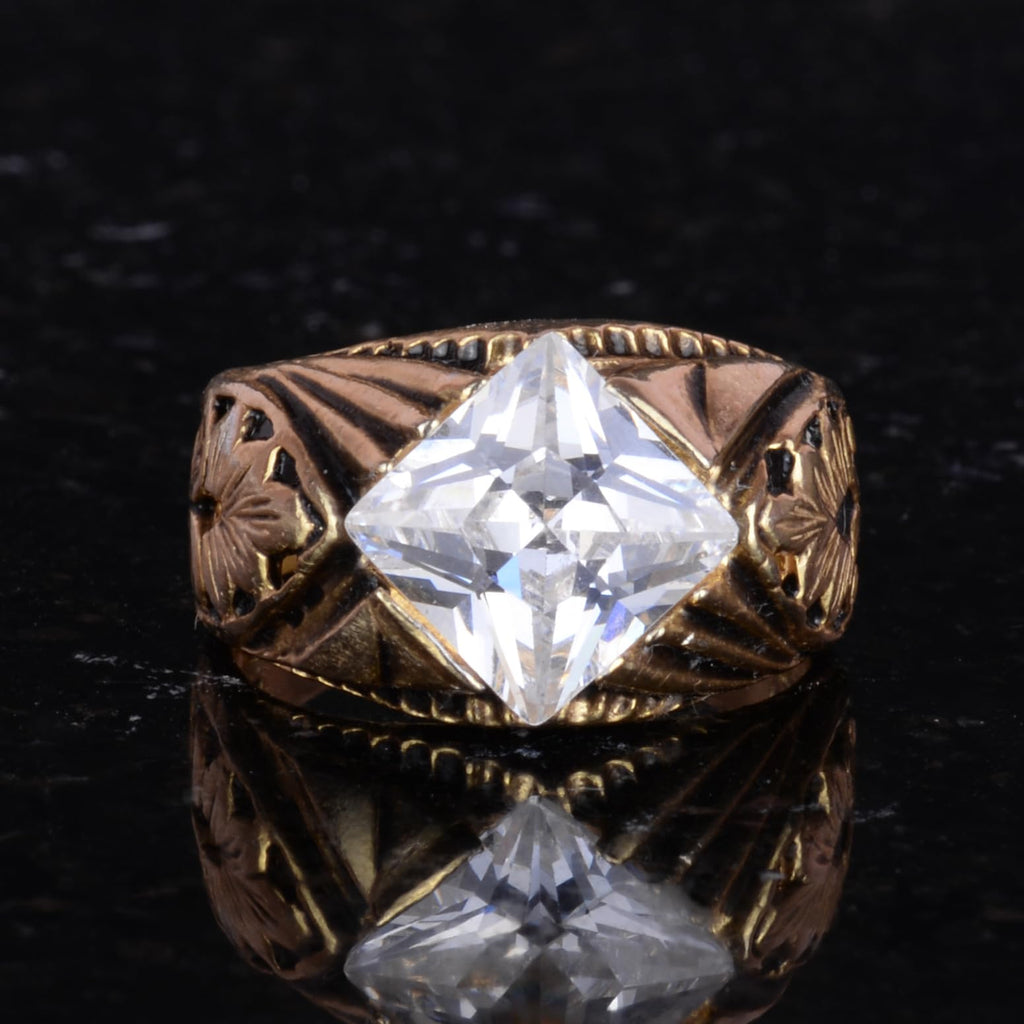 KAMBO Handmade 925 Sterling Silver Ring with Created Crystal Stone, Gold Plated Modern Unisex Statement Jewelry, Elegant